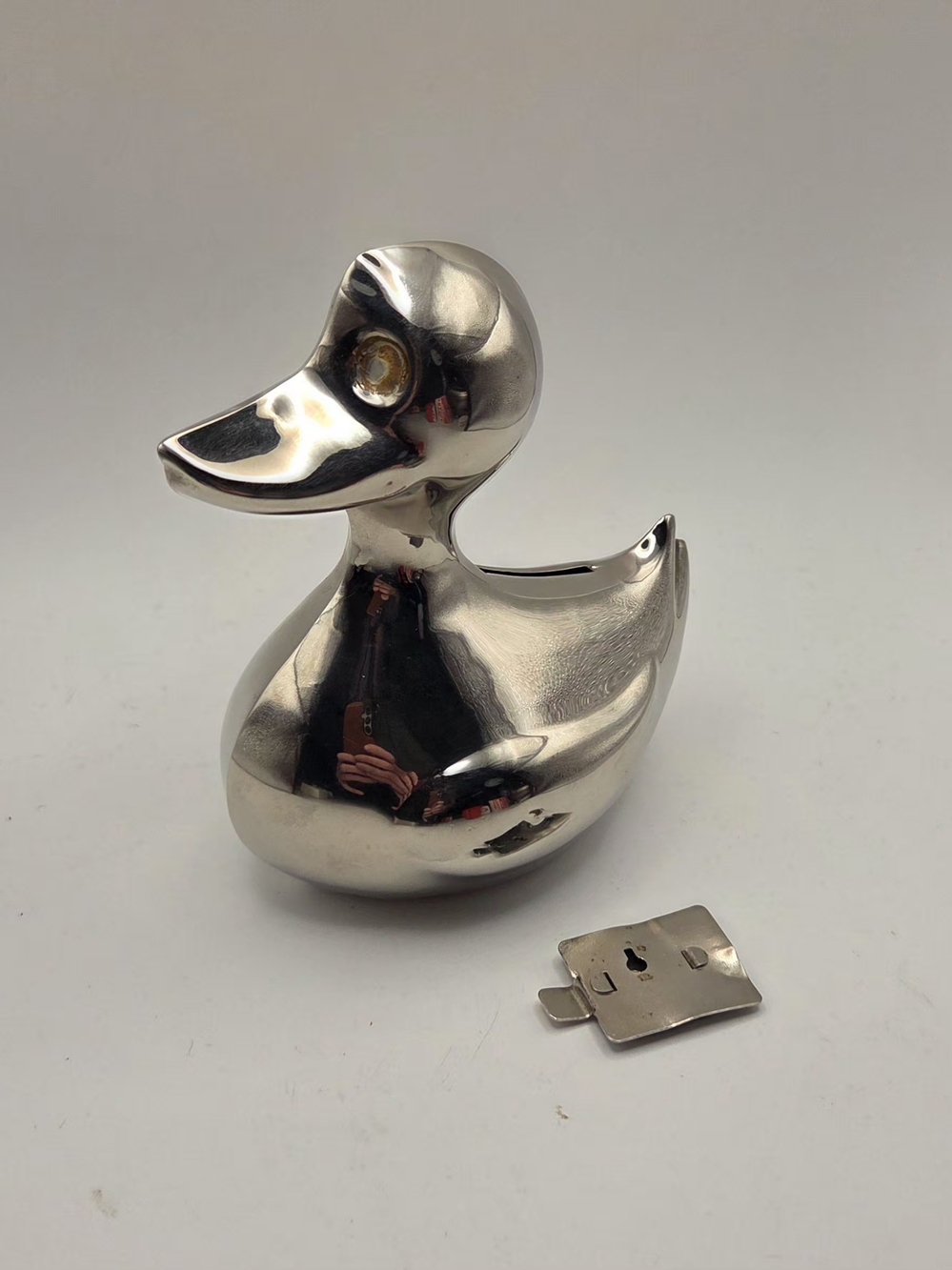 Vintage EP Plate Brass Viking Duck Coin Bank No Key